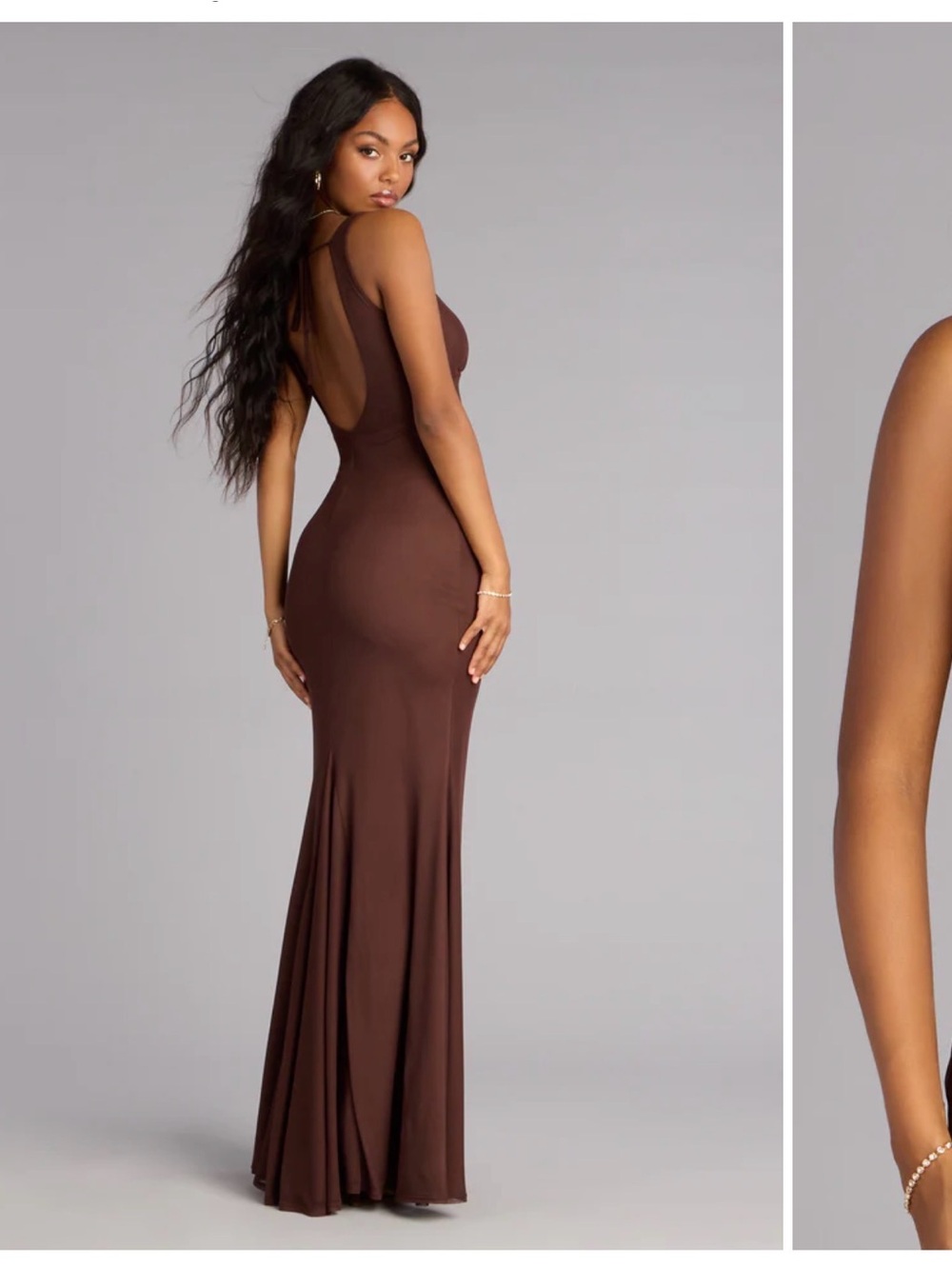 Windsor Chocolate Brown Sleeveless V-Neck Maxi Dress - Picture 2 of 2